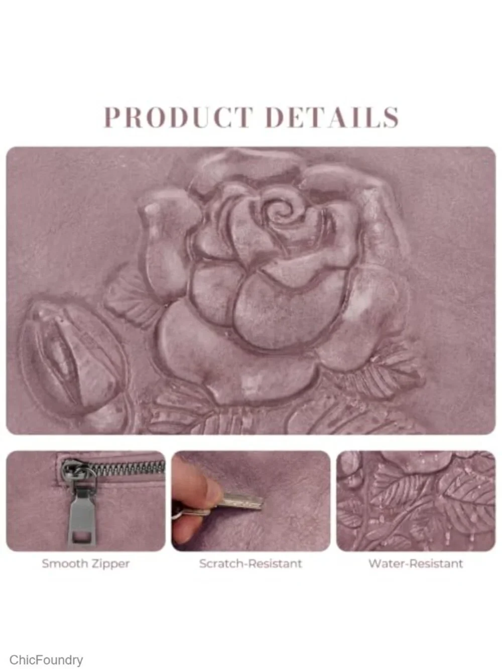 Vegan Leather Crossbody Bag Women Floral Embossed Purse